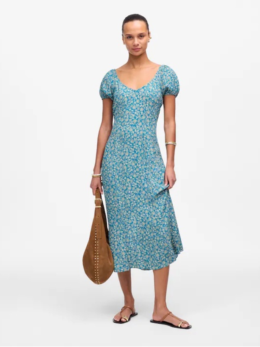 Madewell Teal Floral Midi dress